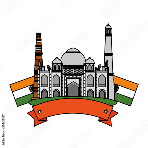 taj mahal indian building with flags