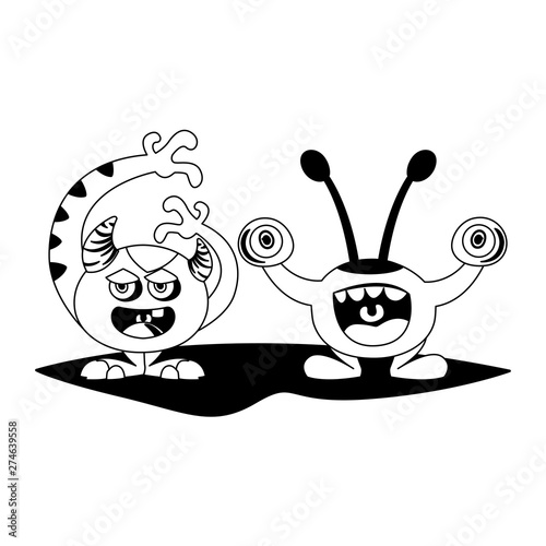 funny monsters couple comic characters monochrome