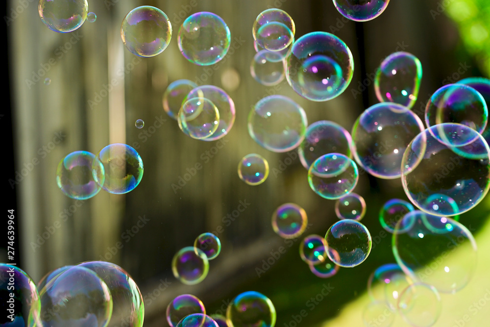 Soap bubbles floating in the air