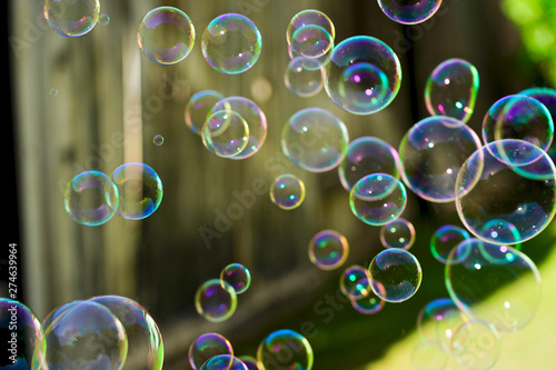 Soap bubbles floating in the air