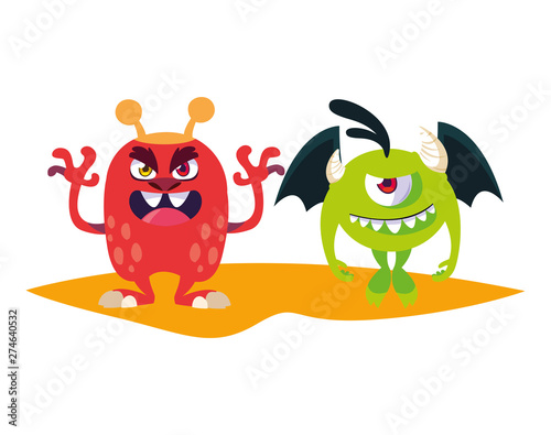 funny monsters couple comic characters colorful