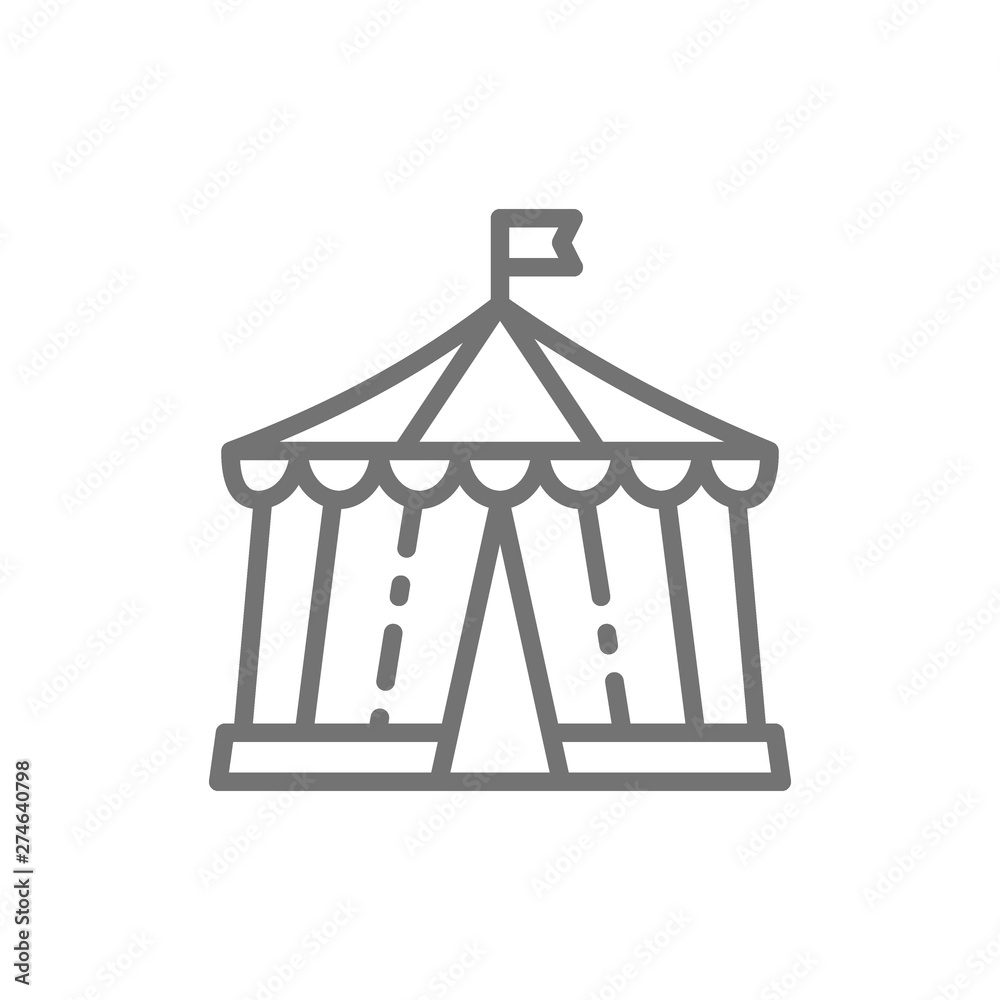 Circus tent, amusement park line icon.