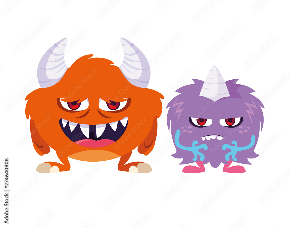 Fototapeta premium funny monsters couple comic characters colorful