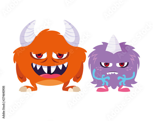 funny monsters couple comic characters colorful