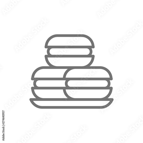 Macaroons, macarons, cakes, sweet bakery line icon.