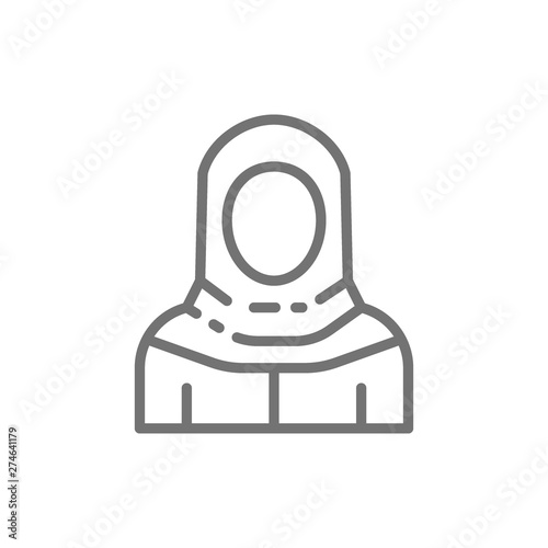 Arabian woman in traditional national dress, bedouin line icon.