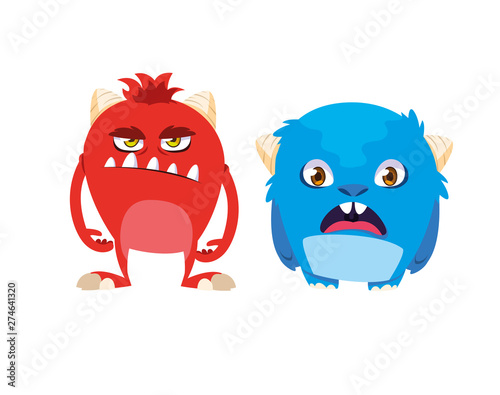 funny monsters couple comic characters colorful