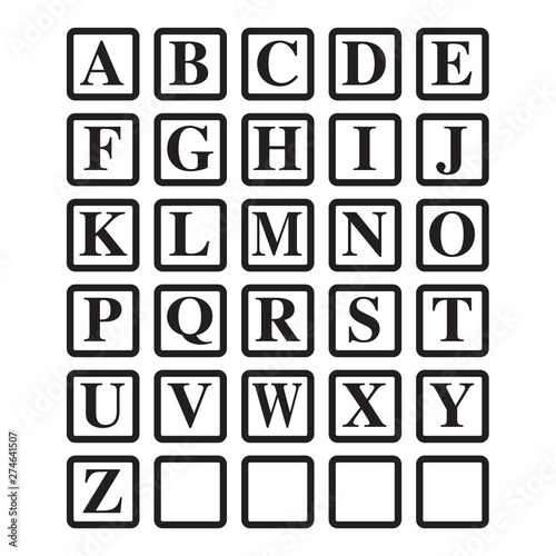 uppercase letters children's wooden alphabet blocks vector graphic icon illustration