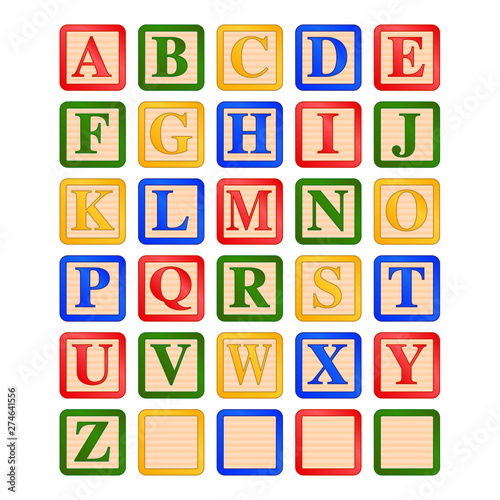uppercase letters children s wooden alphabet blocks vector graphic icon illustration