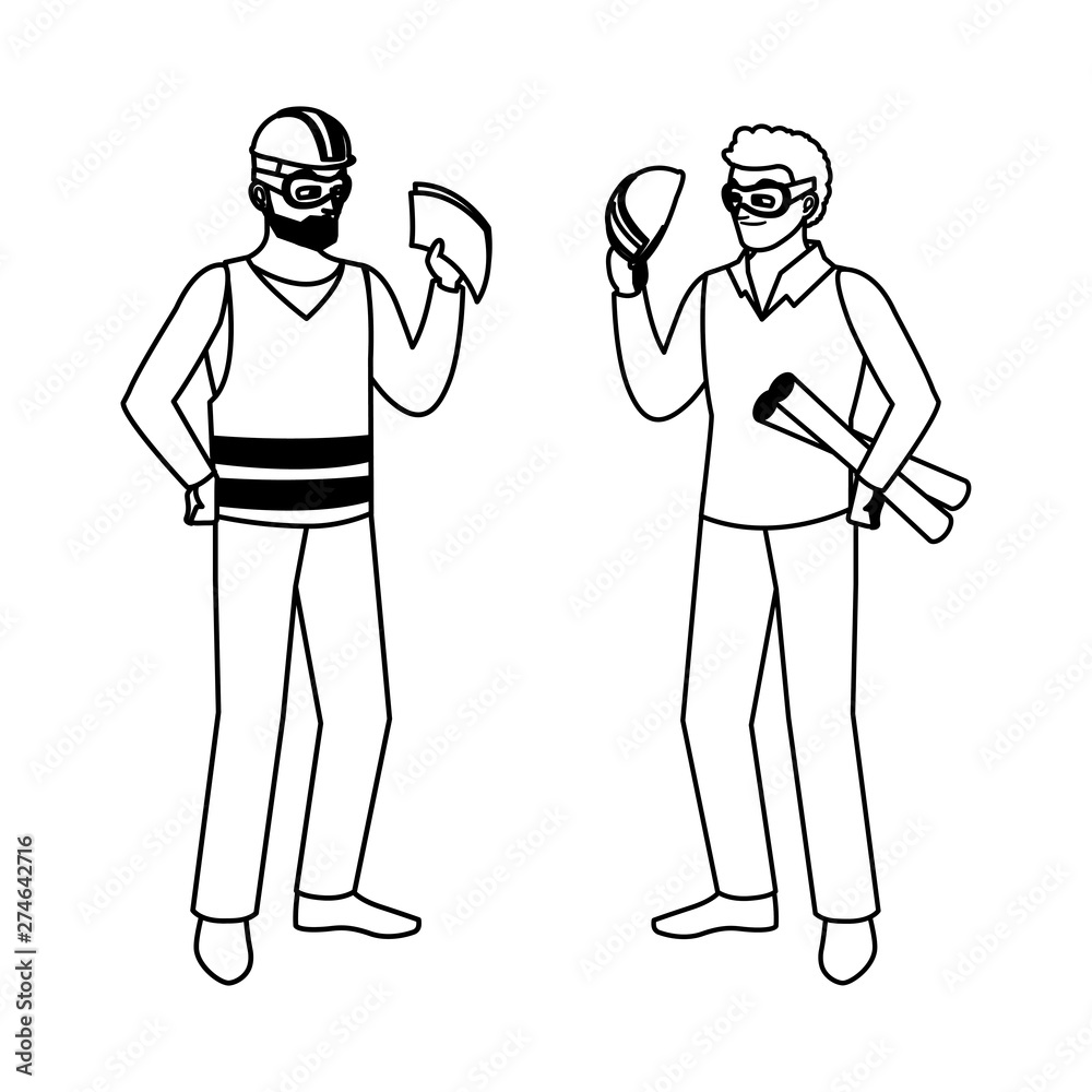 male builder constructor with architect boss male builder constructor with architect boss