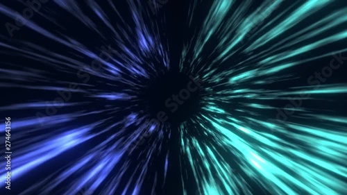 The travel through a blue wormhole filled with star. Warp in science black hole vortex hyperspace tunnel.