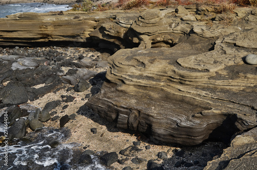Galapagos Island Sandstone Erosion with Beach Landscape Ecuador