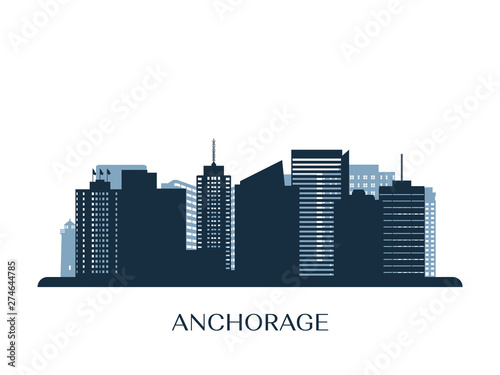 Anchorage skyline  monochrome silhouette. Vector illustration.