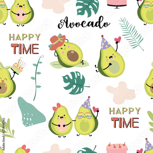 Green blue avocado seamless pattern with leaf.Avocado couple  vector illustration for background,wallpaper,frabic