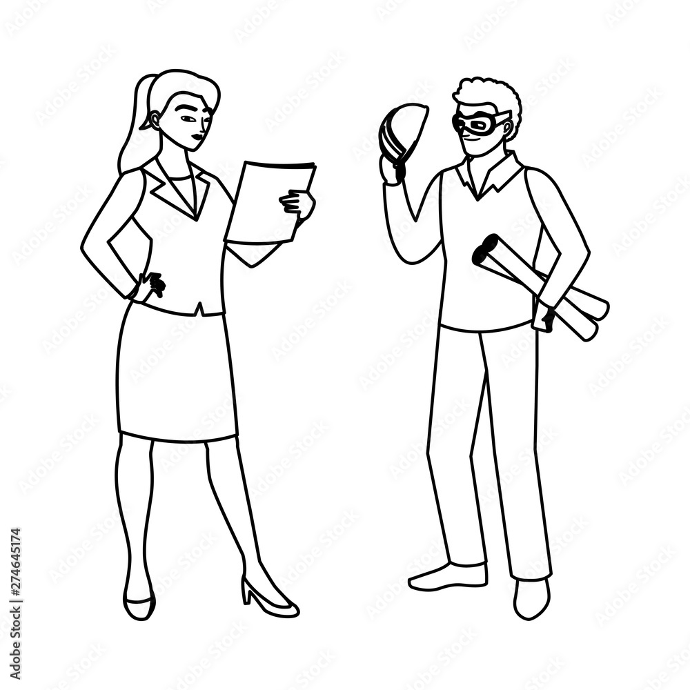 couple of engineers builders workers characters couple of engineers builders workers characters