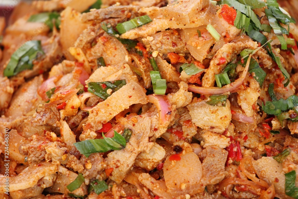 Spicy pork salad delicious at street food Spicy pork salad delicious at street food