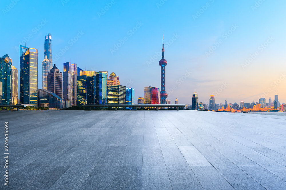 Shanghai skyline and modern city skyscrapers with empty floor,China