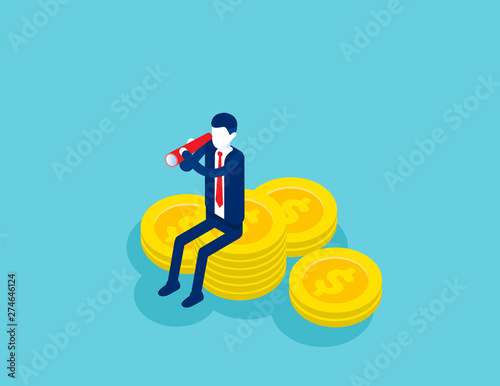 Businessman looking for investment. Concept isometric business investor vector illustration, Successfully, Finance and Economy, Financial. Isometric flat cartoon character style design.