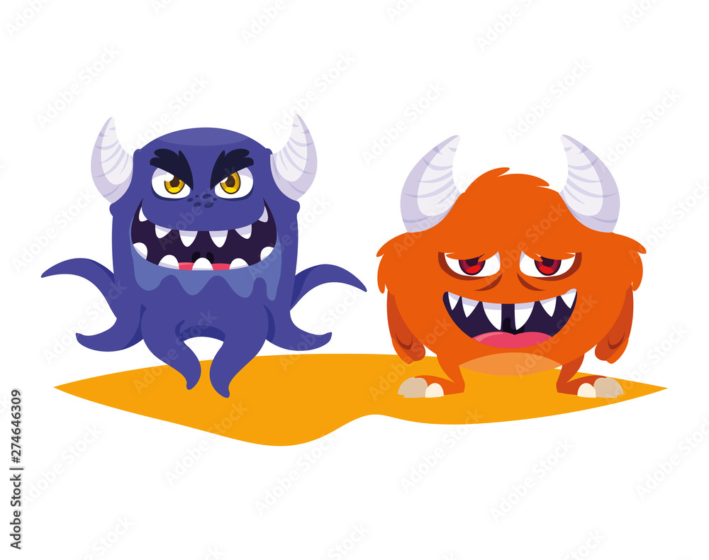 funny monsters couple comic characters colorful funny monsters couple comic characters colorful