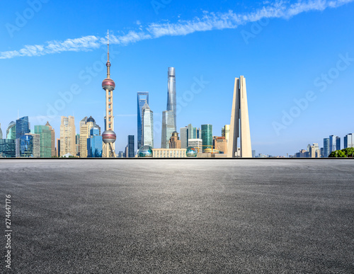 Empty race track and modern skyline and buildings in Shanghai,China