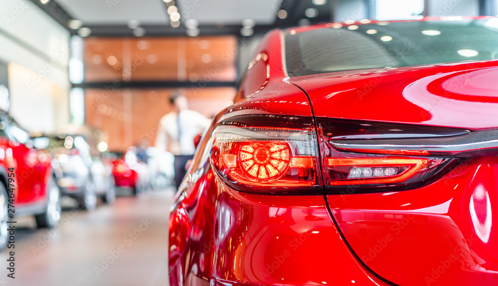 modern car led tail lights in showroom