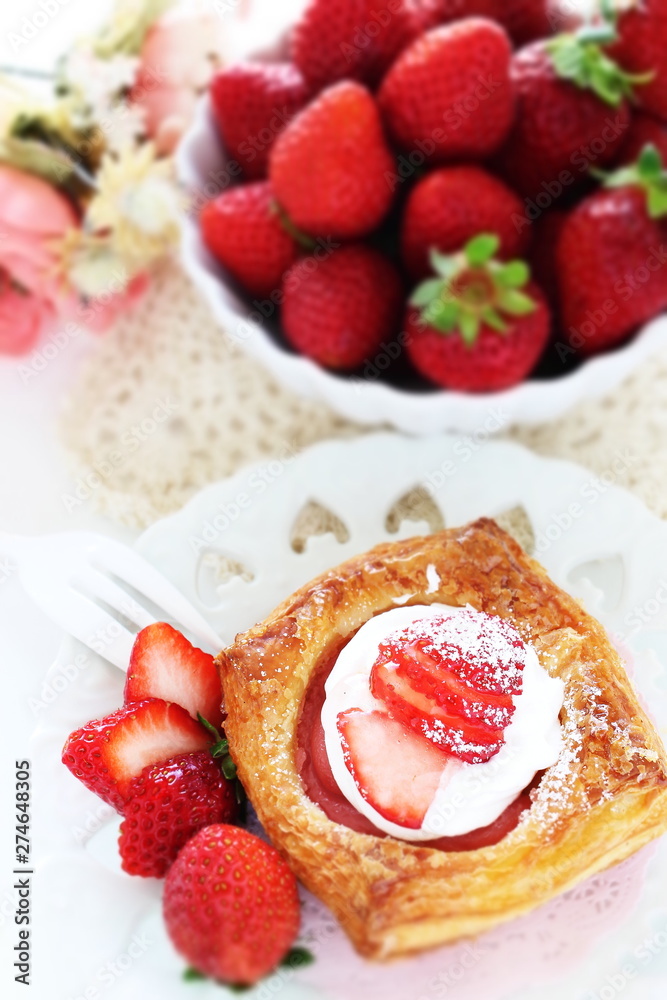 Homemade strawberry Danish pastry for breakfast image Homemade strawberry Danish pastry for breakfast image