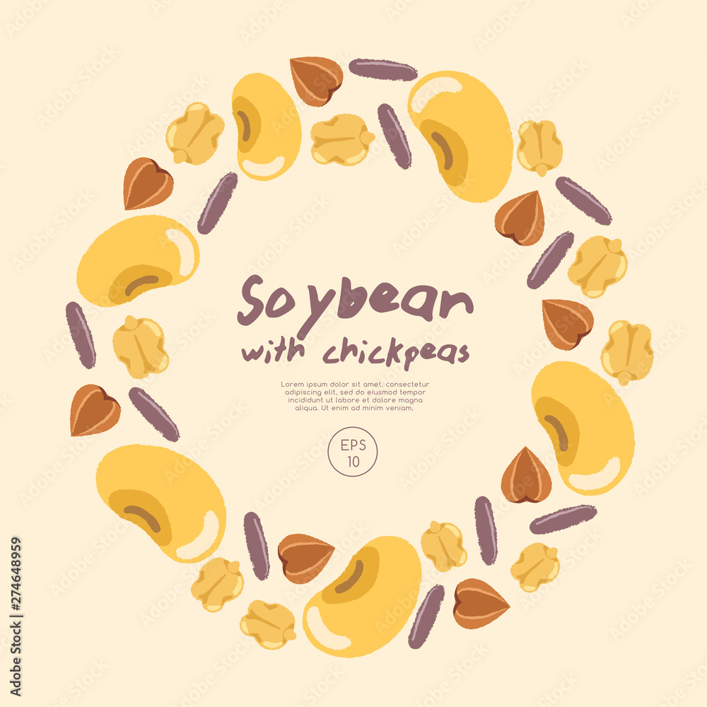Soybean with cereal grains isolated on pastel background : Vector Illustration