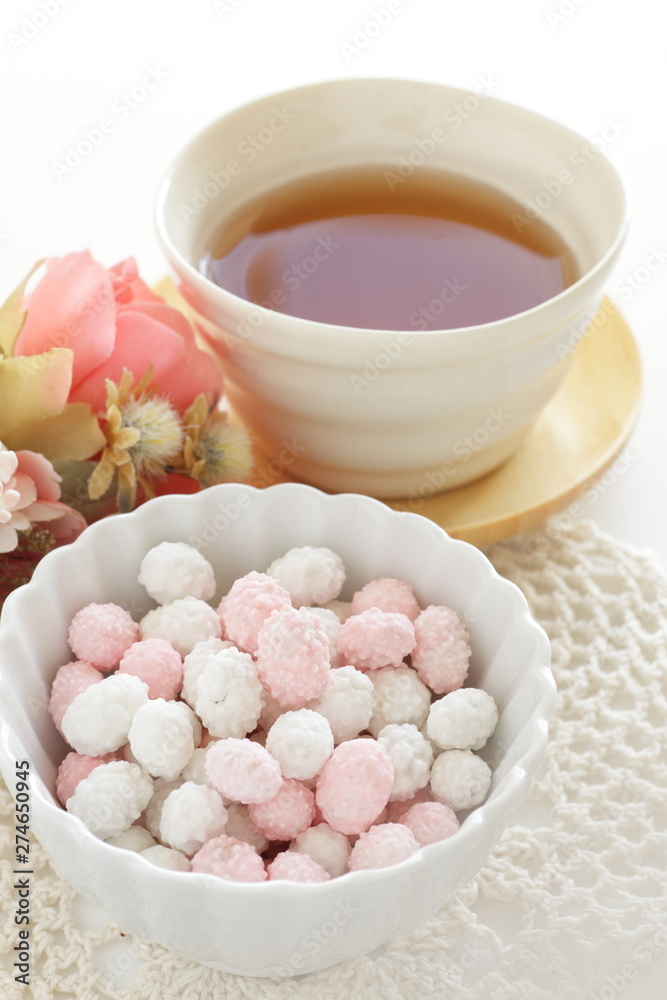 Japanese confectionery, pink and white candy Japanese confectionery, pink and white candy