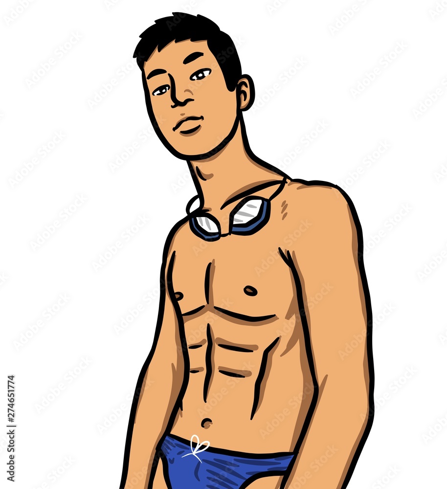 cartoon sexy man on white background