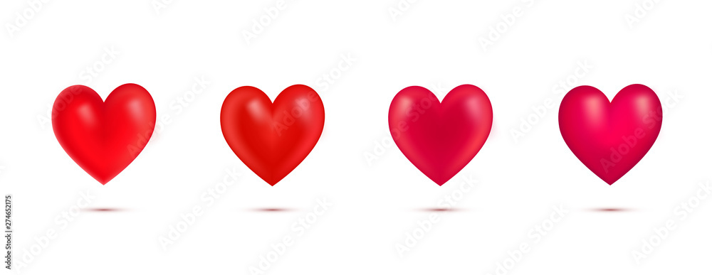 Set of realistic red Valentine Hearts with shadow.3d heart isolated on white background.Simbol of love.element for greeting card on Valentines Day,Mothers Day, wedding,I love you. Vector illustration. Set of realistic red Valentine Hearts with shadow.3d heart isolated on white background.Simbol of love.element for greeting card on Valentines Day,Mothers Day, wedding,I love you. Vector illustration.