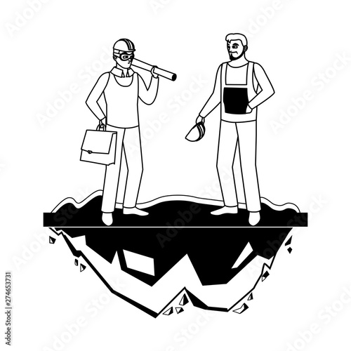male builder constructor worker with architect boss