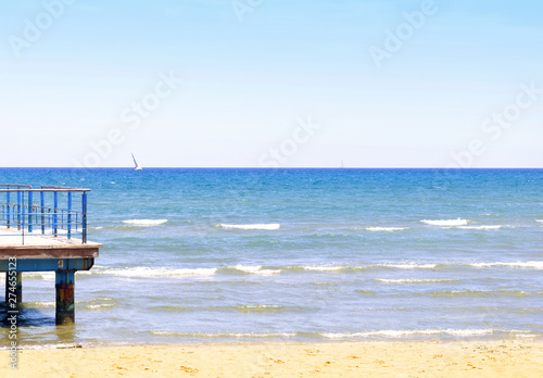 Beautiful relaxing seascape. Turquoise water. Vacation and tourism concept. Copy space for text