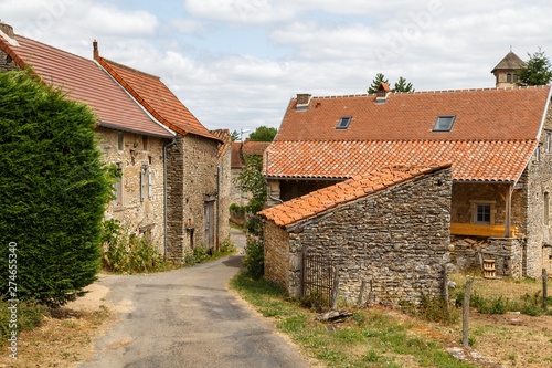 Street of medieval Blanot village, Saone-et-Loire, France
