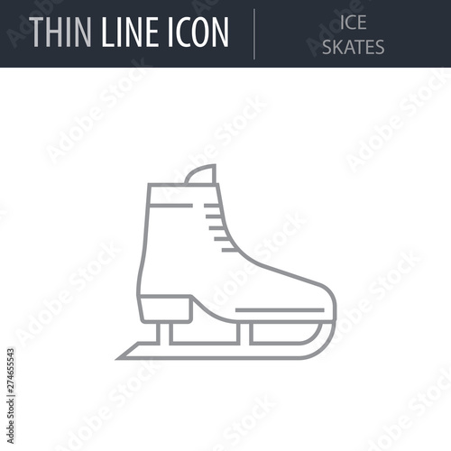 Symbol of Ice Skates. Thin line Icon of Sport Equipment. Stroke Pictogram Graphic for Web Design. Quality Outline Vector Symbol Concept. Premium Mono Linear Beautiful Plain Laconic Logo