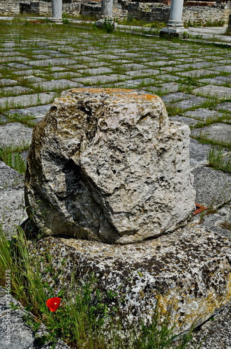  Archaeological Complex Abritus with primary conservation of part of the inner walls and columns of building in ancient Roman city in the present town Razgrad, Bulgaria, Europe  photo