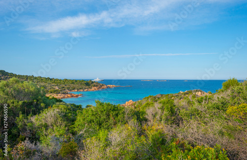 Fototapeta Naklejka Na Ścianę i Meble -  Rocky coast of the island of Sardinia in the Mediterranean Sea in sunlight in spring