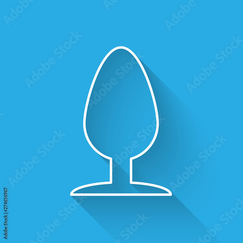 White line Anal plug icon isolated with long shadow. Butt plug sign. Fetish accessory. Sex toy for men and woman. Vector Illustration