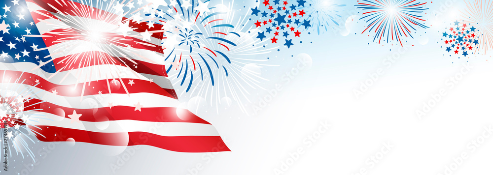 4th of july USA Independence day banner background design of American flag with fireworks vector 