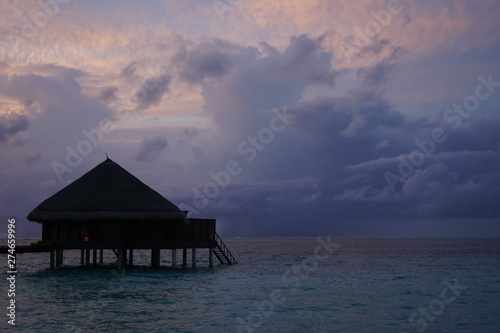 Cloudy sky in the evening over the Indian Ocean. Maldives.