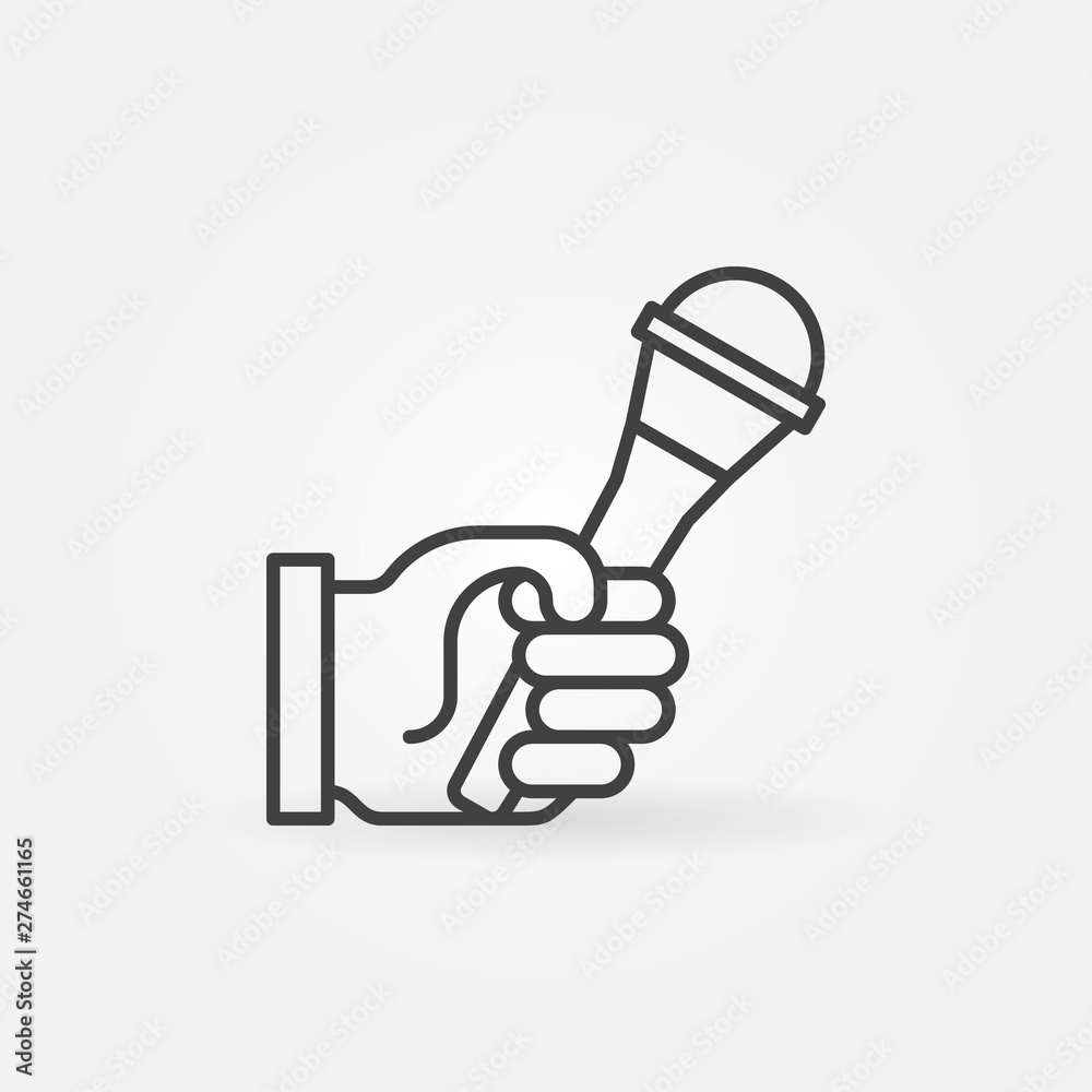 Hand with microphone linear vector concept icon or symbol Hand with microphone linear vector concept icon or symbol