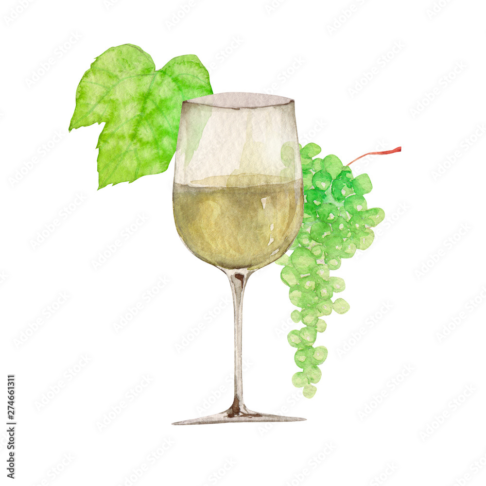 白ワインと白ブドウ 水彩 イラスト Stock Illustration Adobe Stock