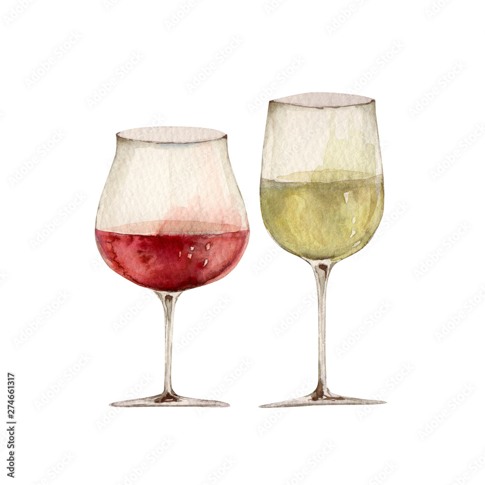 赤ワインと白ワインのグラス 水彩 イラスト Stock Illustration Adobe Stock