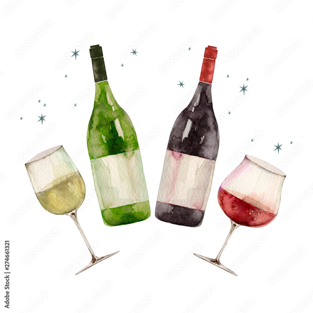 赤ワインと白ワインで乾杯パーティ イラスト 水彩 Stock Illustration Adobe Stock