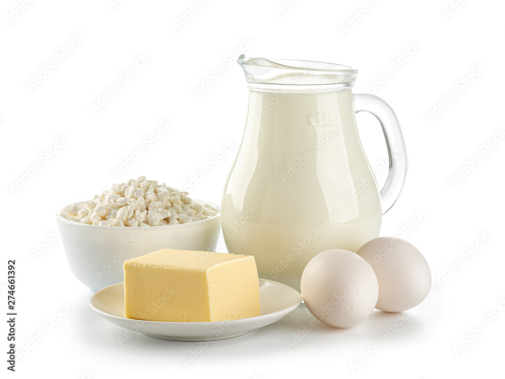 Organic dairy products isolated on white background