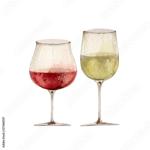 赤ワインと白ワインのグラス 水彩 イラスト Stock Illustration Adobe Stock