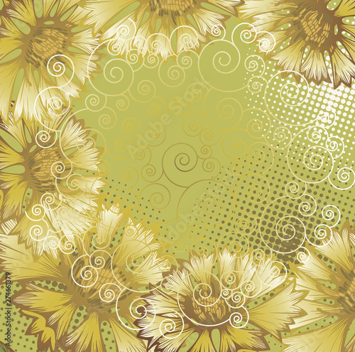 Wallpaper Mural Background with flowering cornflowers, hand drawing. Vector illustration Torontodigital.ca