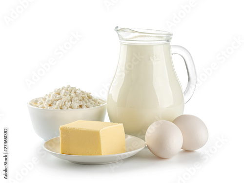 Obraz na płótnie Organic dairy products isolated on white background w salonie