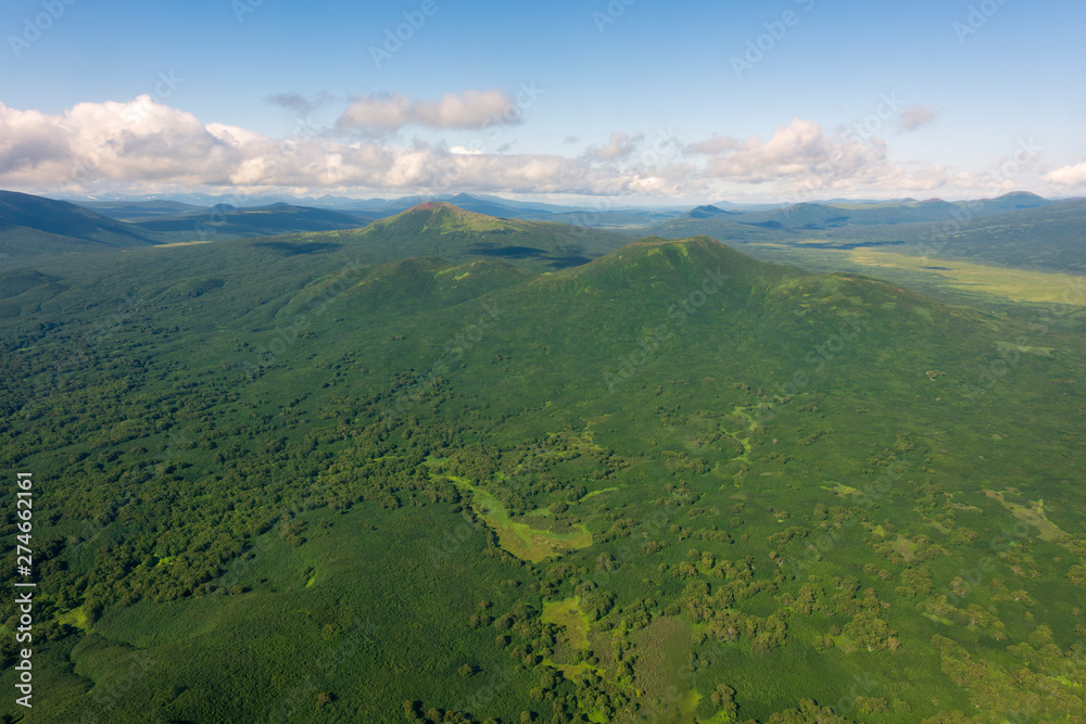Naklejka premium Viewing the Earth from the air, aerial photography, aerial pictures, Kamchatka Peninsula, volcanic landscape, Russian National Park, World Natural Heritage, Wild Nature