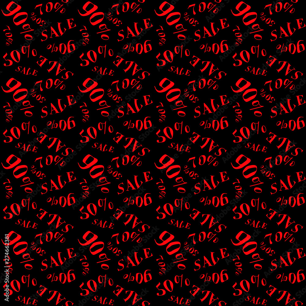 Sale, seamless pattern, red on a black background, vector Sale, seamless pattern, red on a black background, vector