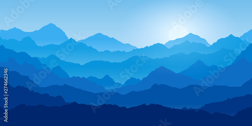 Flat mountain landscape. Morning in the mountains. Tourism and travelling. Vector flat design